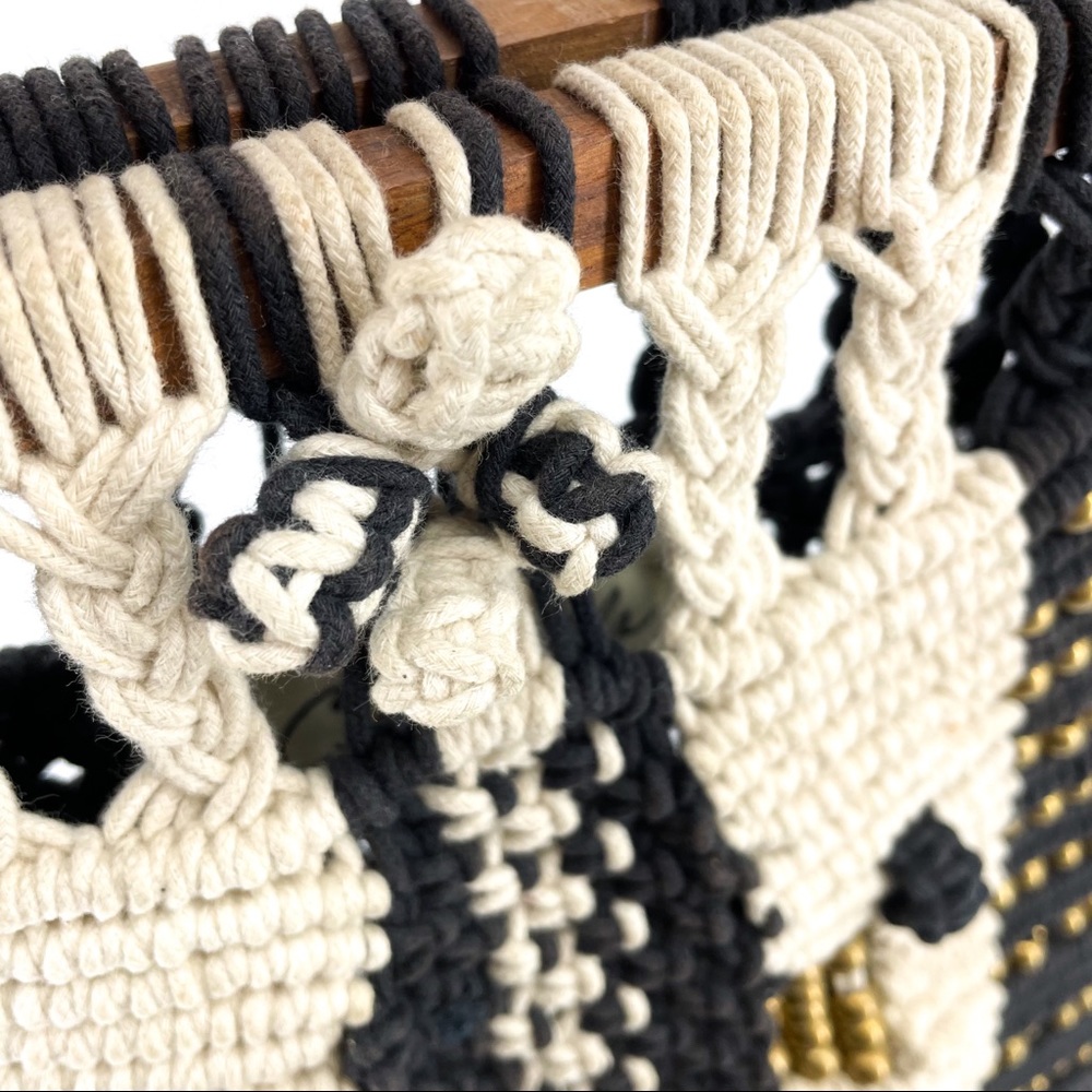 CLEOBELLA🌺Seville Boho Fringe Retro Macrame Beaded Clutch Black & White - Picture 6 of 12
